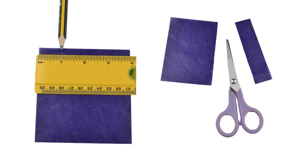 measuring a square kite paper and scissors in the middle of two cut pieces 