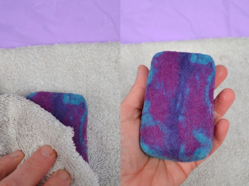 A towel covering a felt soap, and a finishing felt soap.