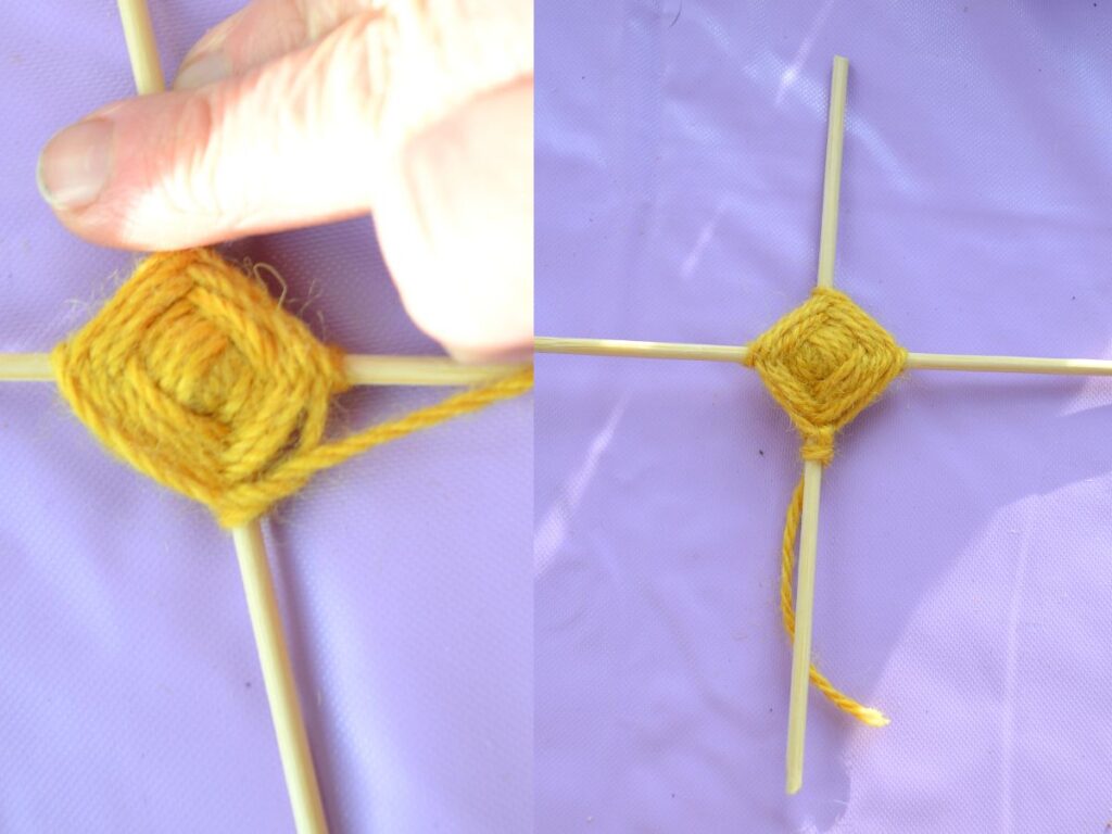 Making a God's eye.