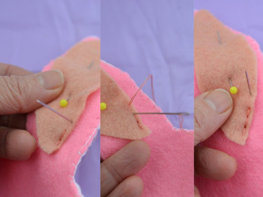 Pictures showing how to stitch a back stitch.