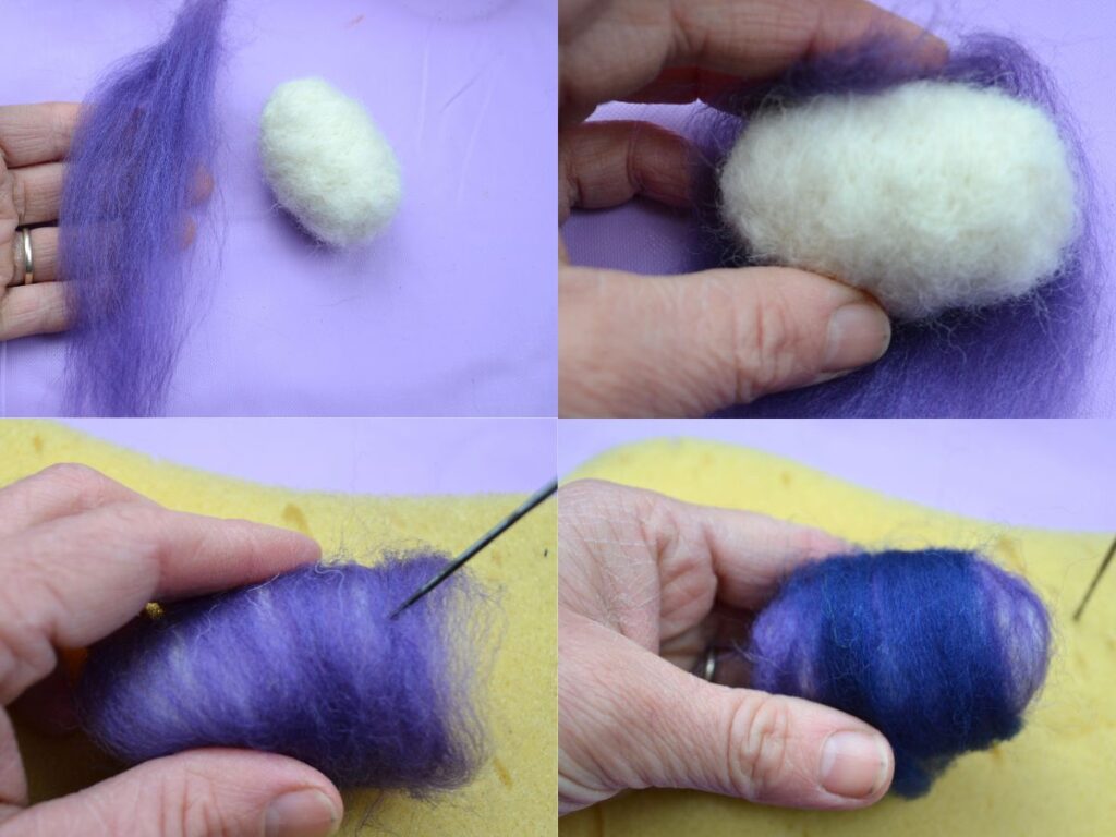 Adding colour to a white needle felted easter egg.