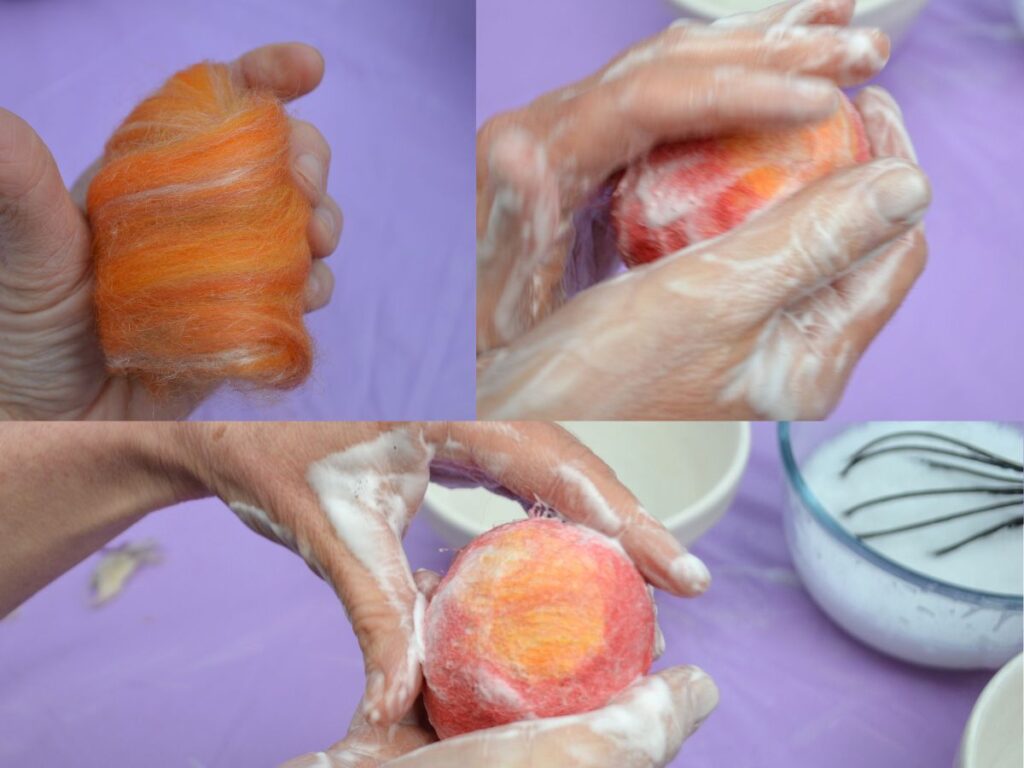 Felting an easter egg.
