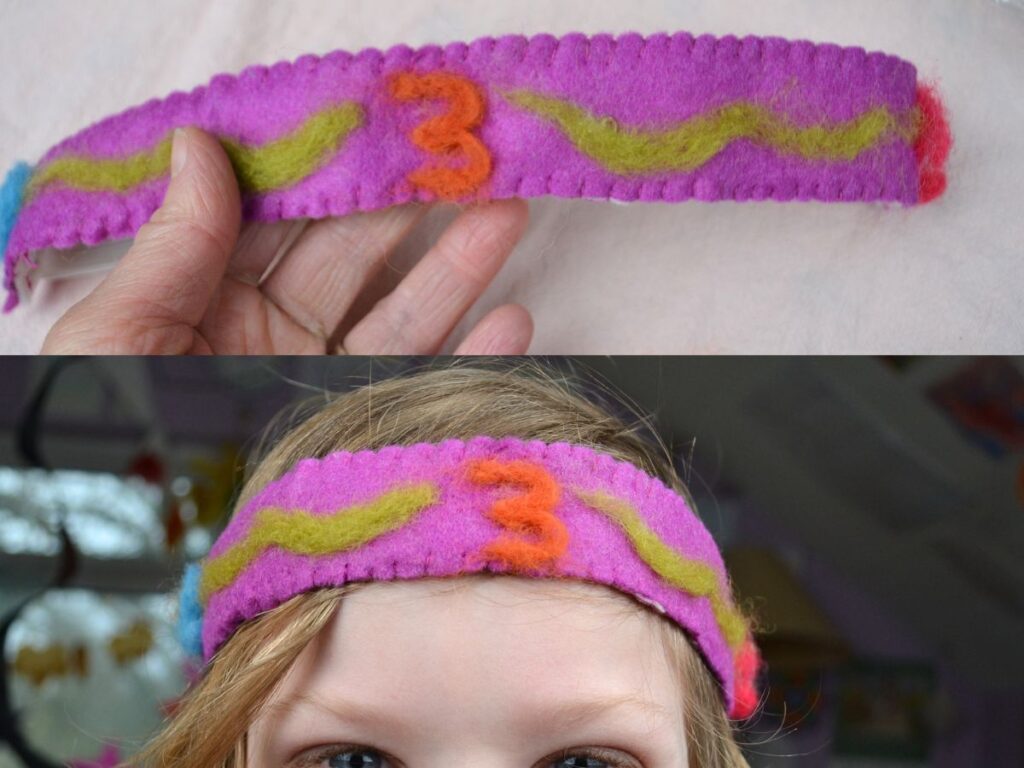 A Felt crown with a birthday number needle felted to it.