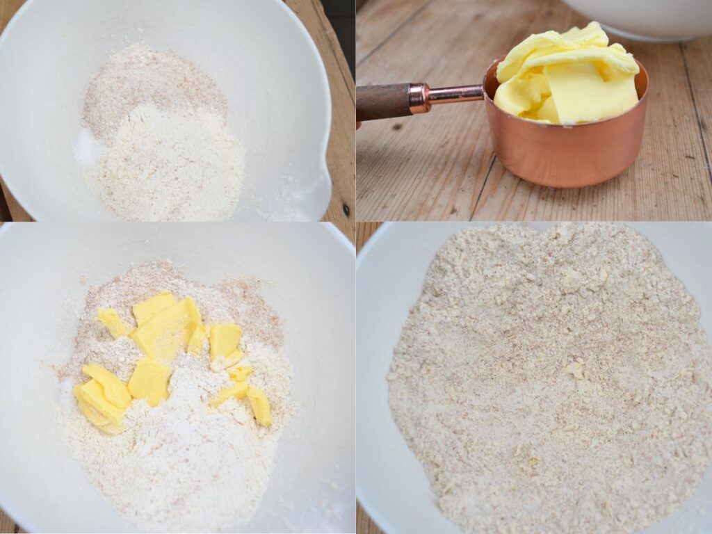 a bowl with spelt flour and butter