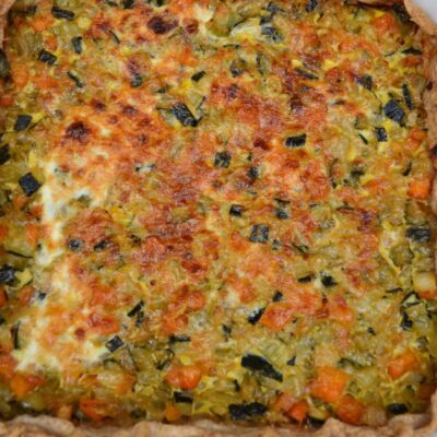 Summer wholemeal spelt crust vegetable tart.
