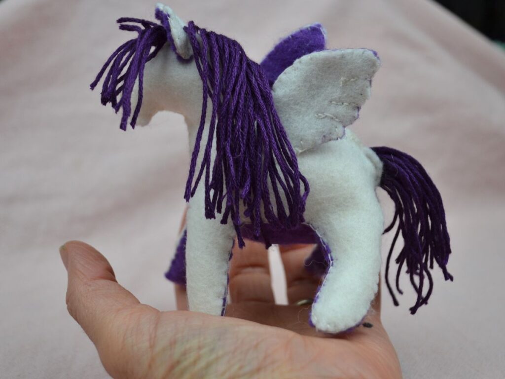 A handmade Felt pegasus.
