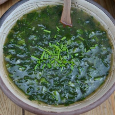 A bowl of Miso Nettle Soup.