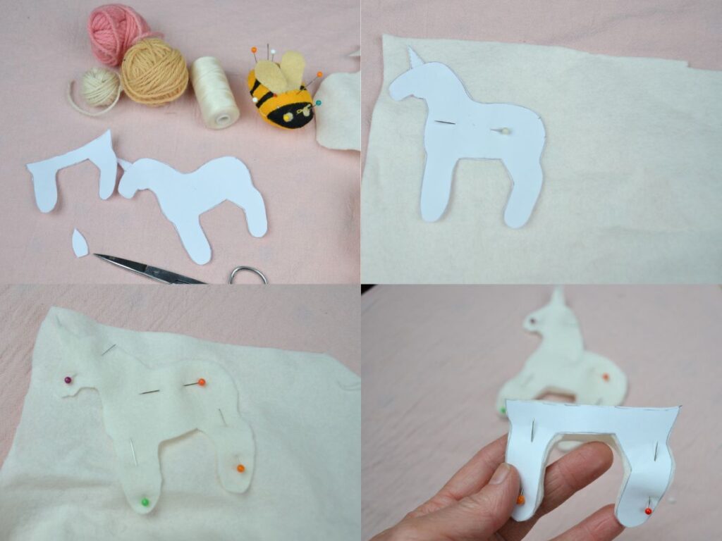 Felt Unicorn paper pattern cut out, and pin to a piece of felt.