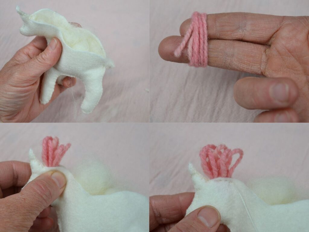 Making the mane a Felt Unicorn.