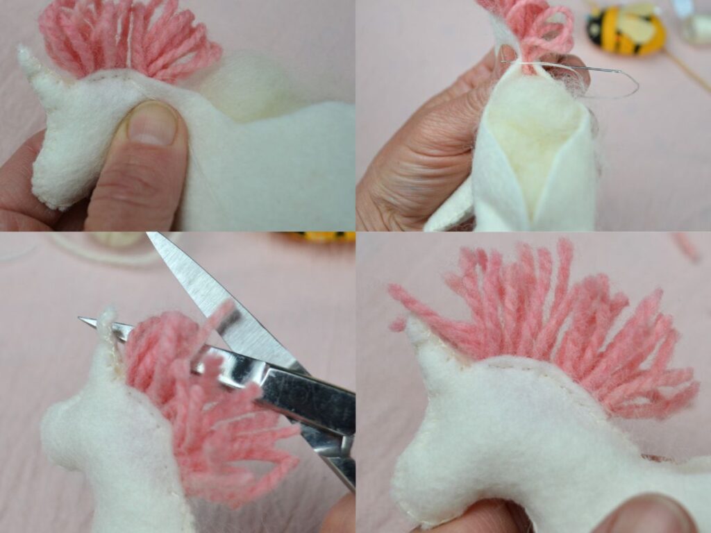Making a Felt Unicorn mane.