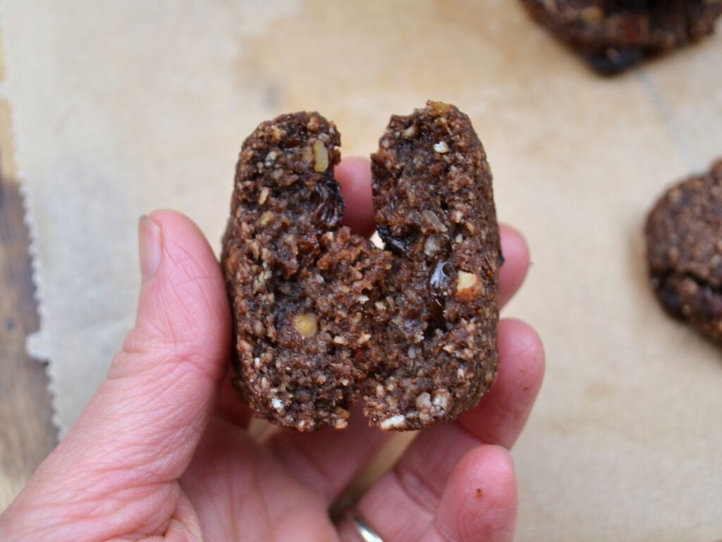 Millet chocolate cookie in half.