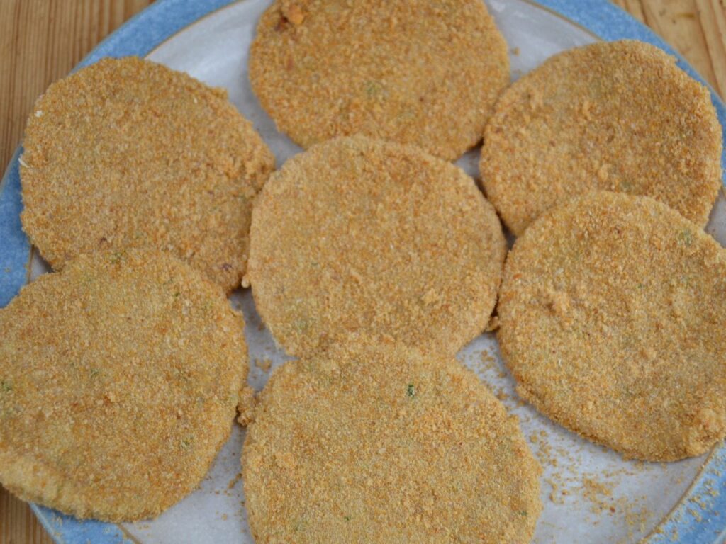 7 Chickpea Schnitzels ready to fry.