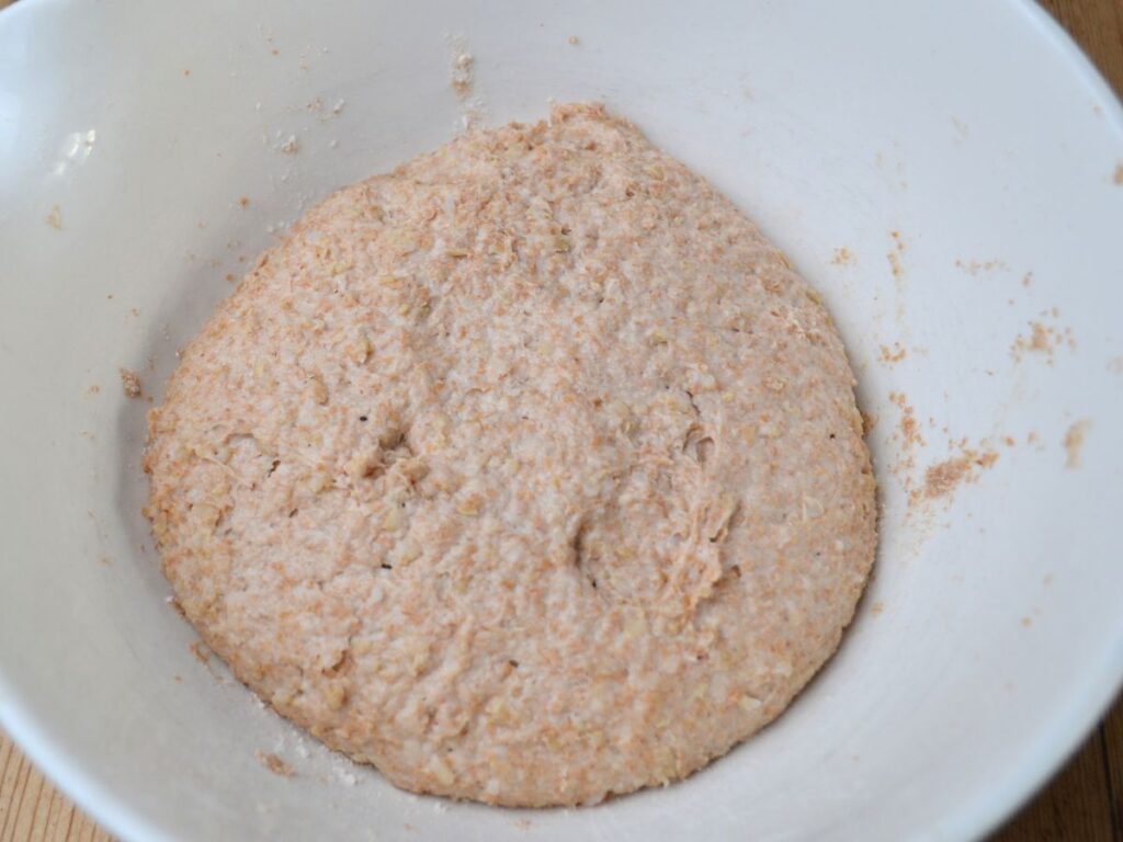 Rice Bread dough in a bowl.