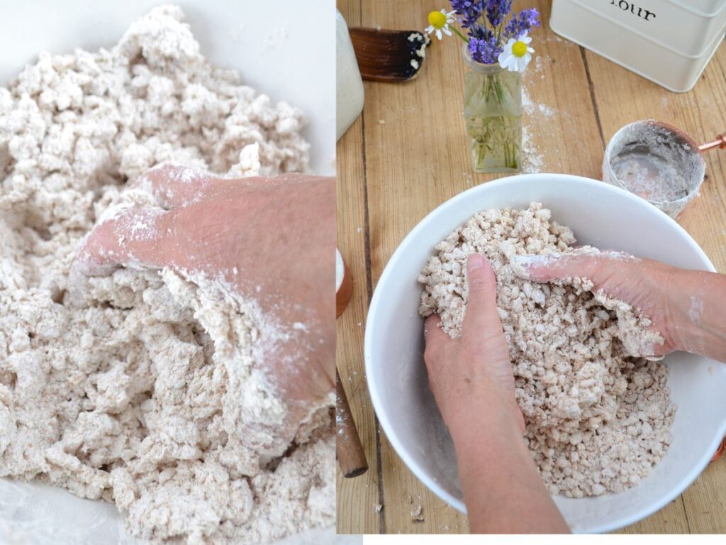 Putting together rice bead dough in a bowl.