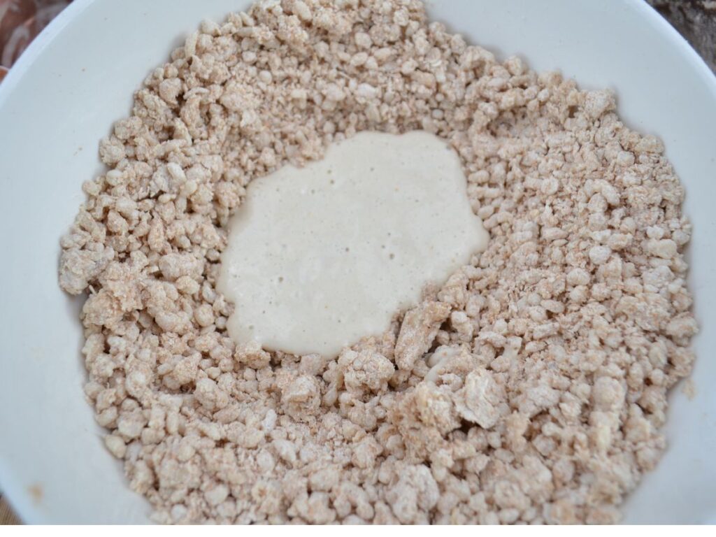 A crumbling dough with sourdough starter.