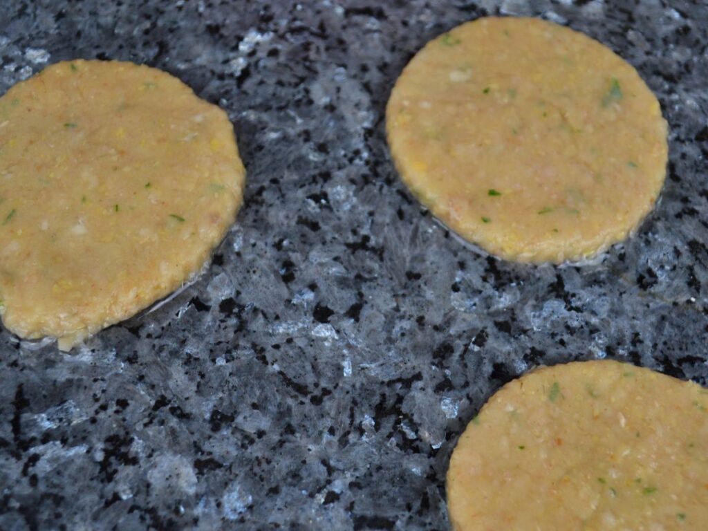 3 Chickpea Schnitzels on a counter.